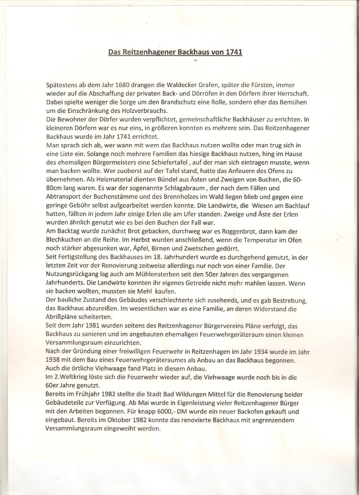 Historie zum Backhaus Anno...